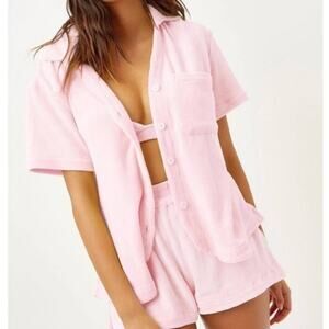 Frankies Bikini Pink Terry Cloth Coco Button Up Shirt M